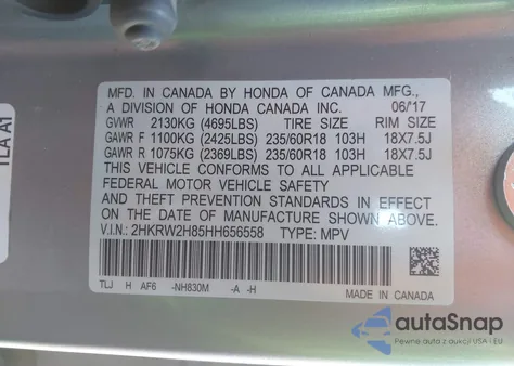 2017 Honda Cr-V Ex-L/Ex-L Navi z USA, uszkodzony, nr VIN 2HKRW2H85HH656558